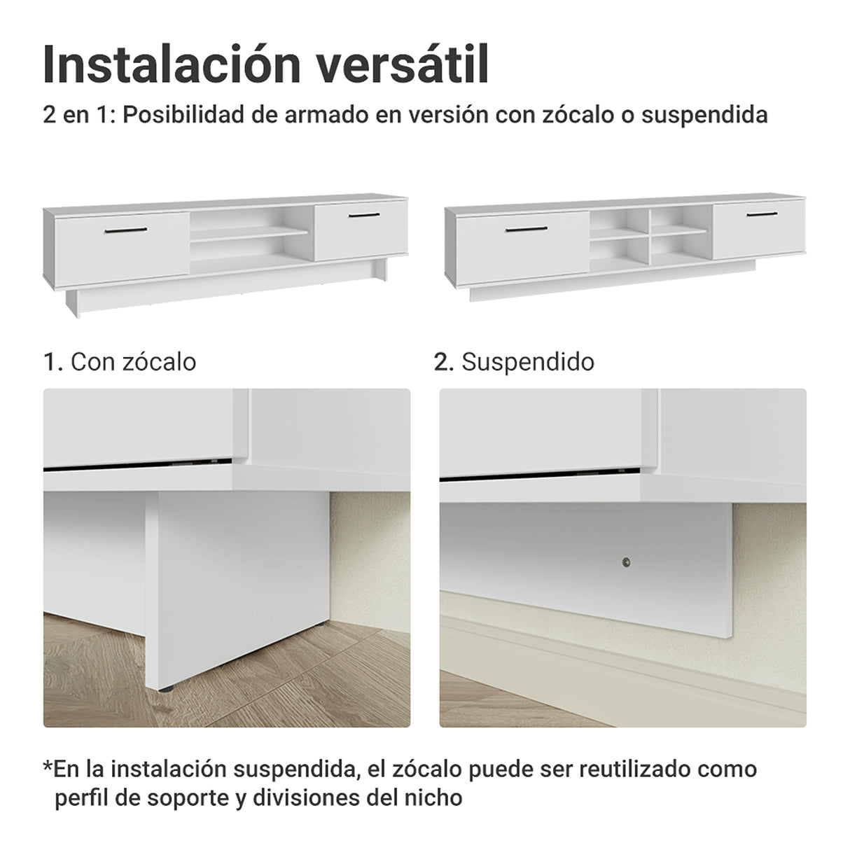 Rack de TV Agata Blanco 218x52cm para TV Hasta 80 Pulgadas con Cinco Cajones