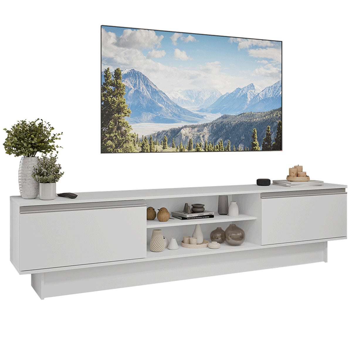 Rack de TV Glamy Blanco 218x52cm para TV Hasta 80 Pulgadas con Cinco Cajones