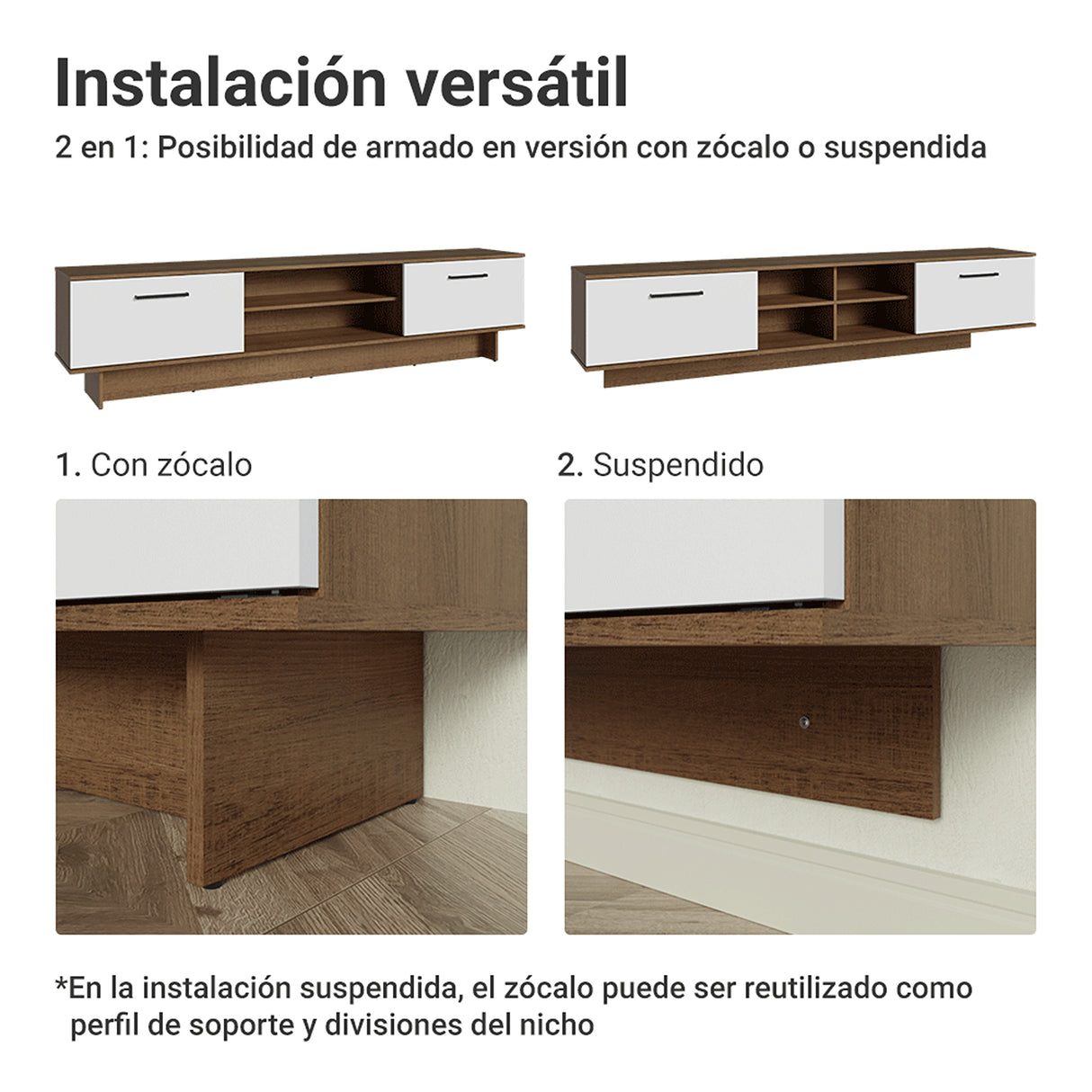 Rack de TV Agata Marrón y Blanco 218x52cm para TV Hasta 80 Pulgadas con Cinco Cajones