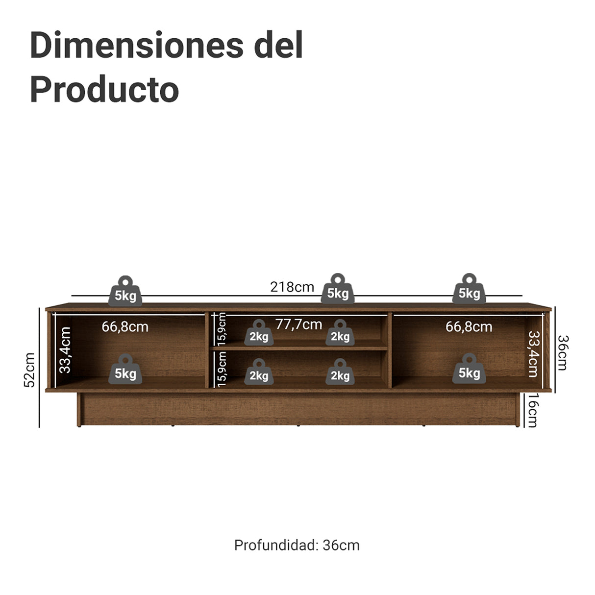 Rack de TV Agata Marrón y Blanco 218x52cm para TV Hasta 80 Pulgadas con Cinco Cajones