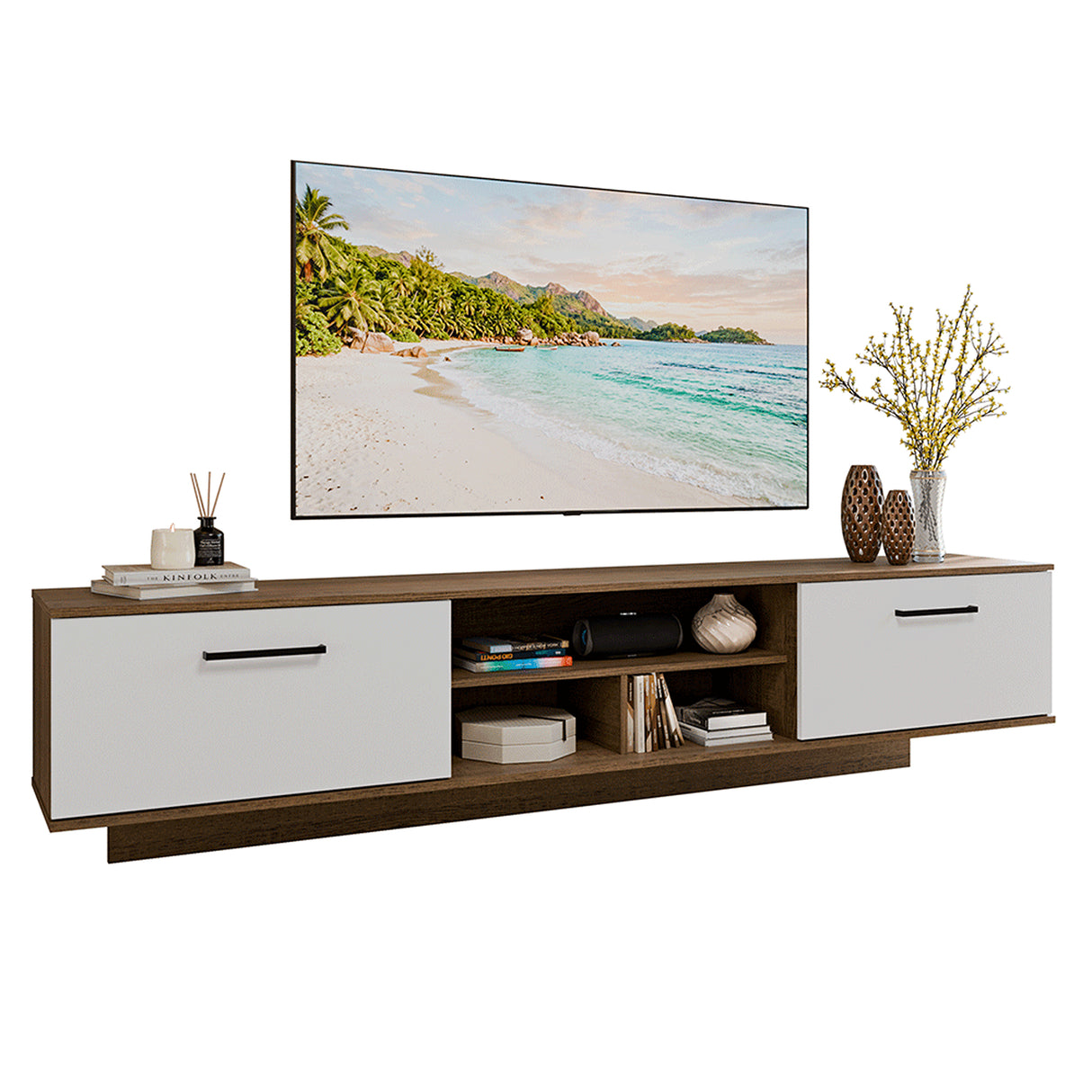 Rack de TV Agata Marrón y Blanco 218x52cm para TV Hasta 80 Pulgadas Flotante con Cinco Cajones