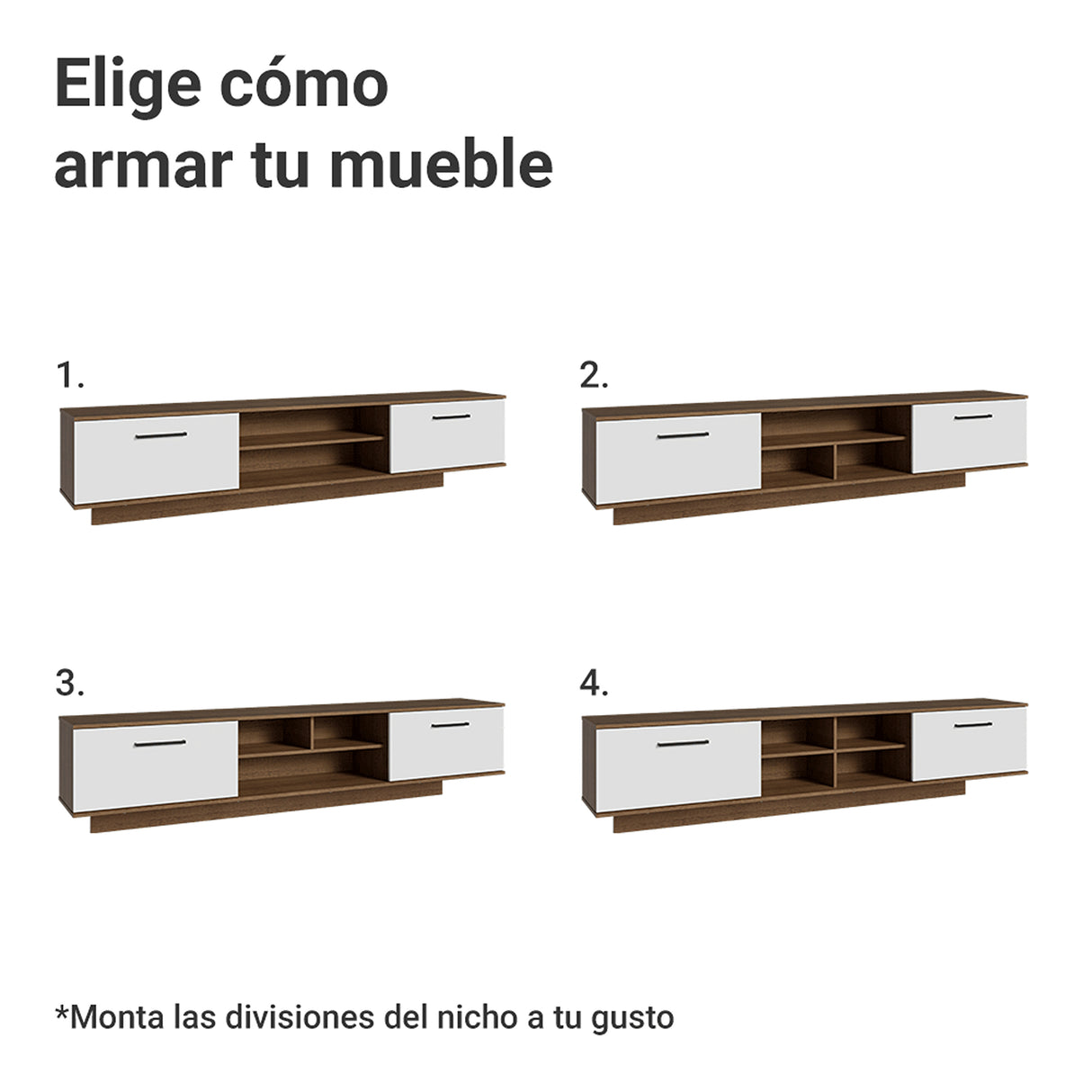 Rack de TV Agata Marrón y Blanco 218x52cm para TV Hasta 80 Pulgadas Flotante con Cinco Cajones