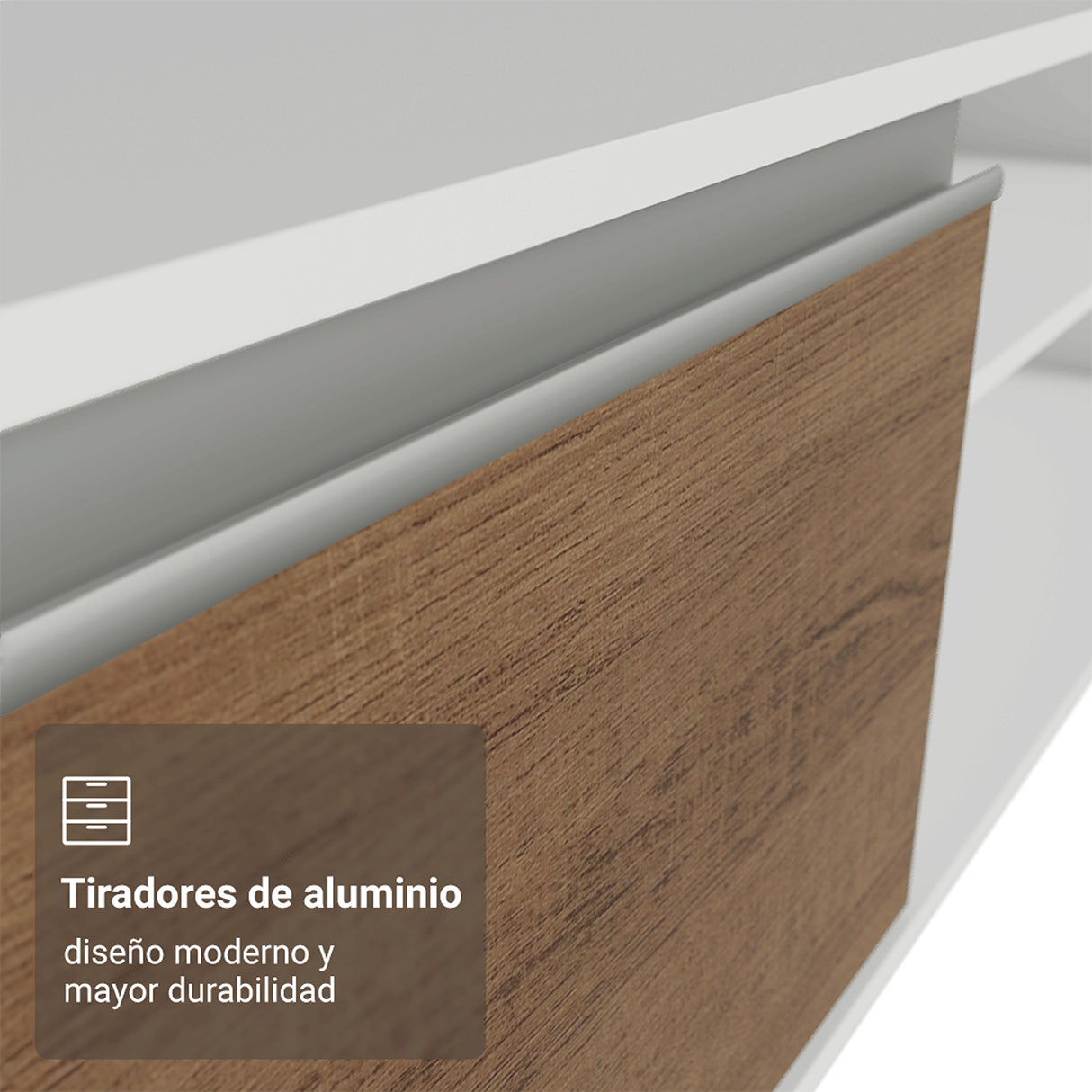 Rack de TV Glamy Blanco y Marrón 218x52cm para TV Hasta 80 Pulgadas con Cinco Cajones