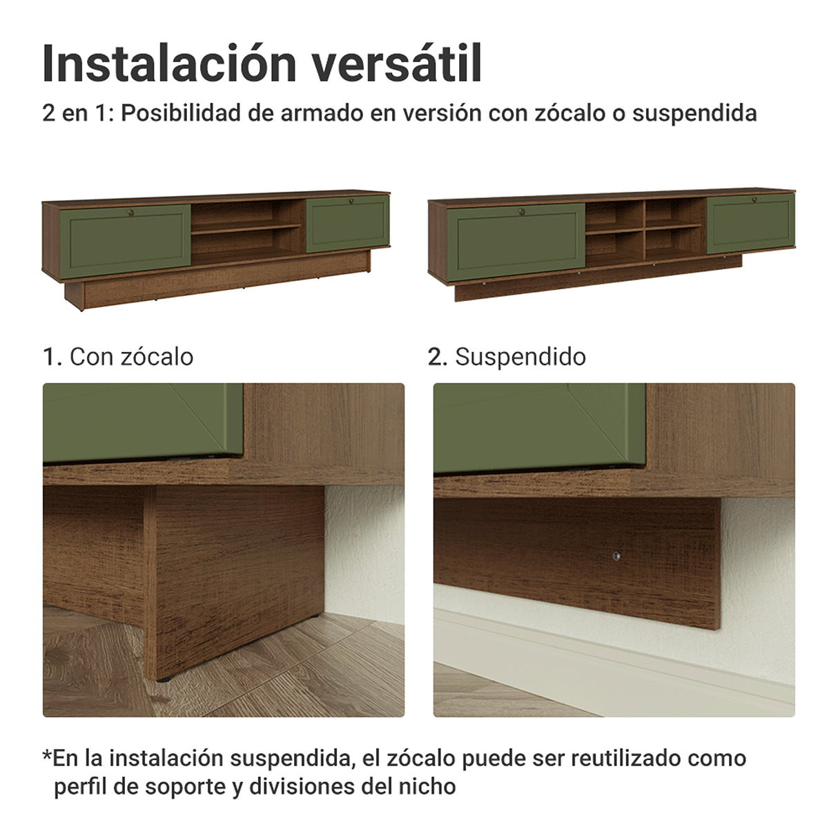 Rack de TV Vik Marrón y Verde 218x52cm para TV Hasta 80 Pulgadas Flotante con Cinco Cajones