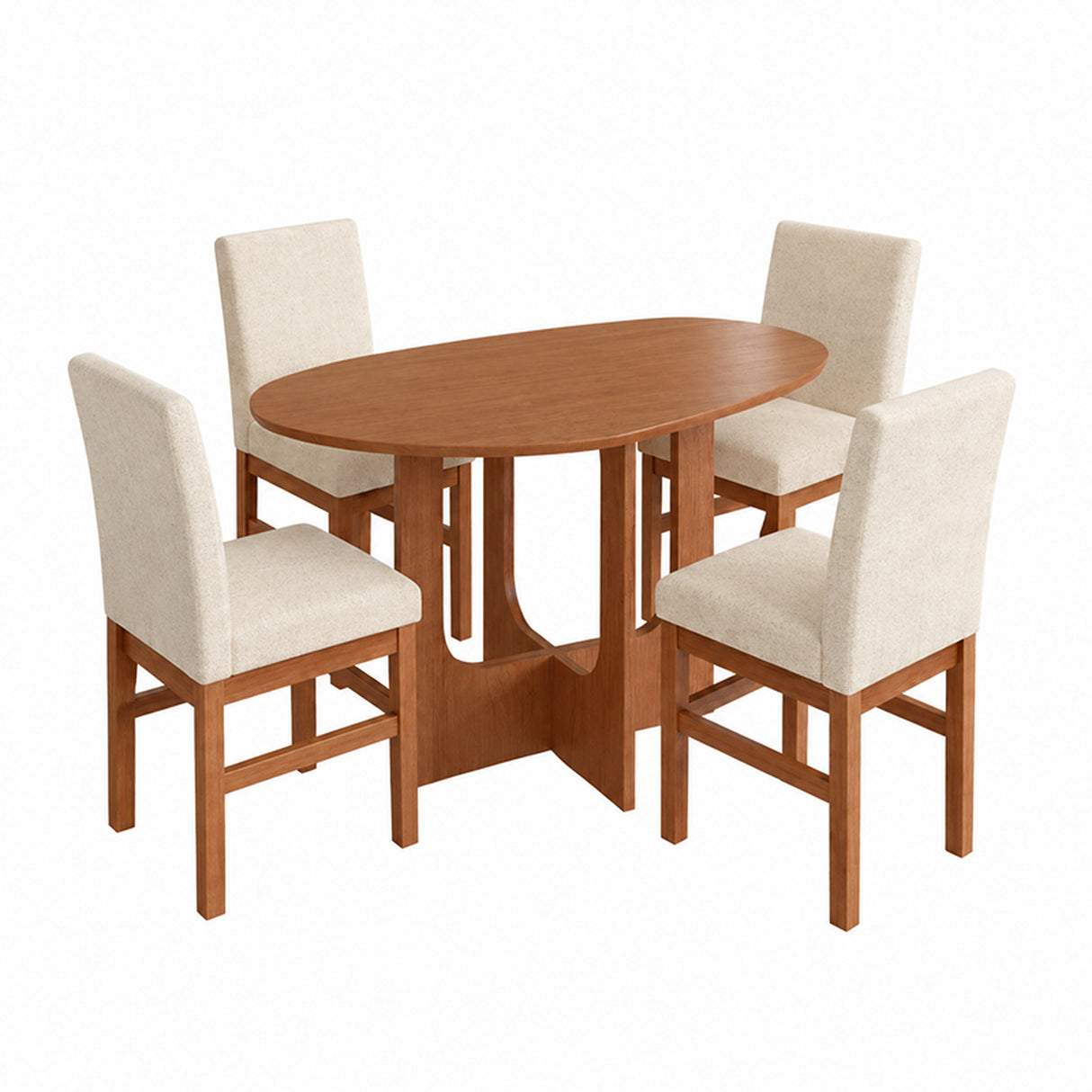 Comedor Rodas Cafe y Beige 100x78cm Ovalado De Cuatro Puestos con Cuatro Sillas