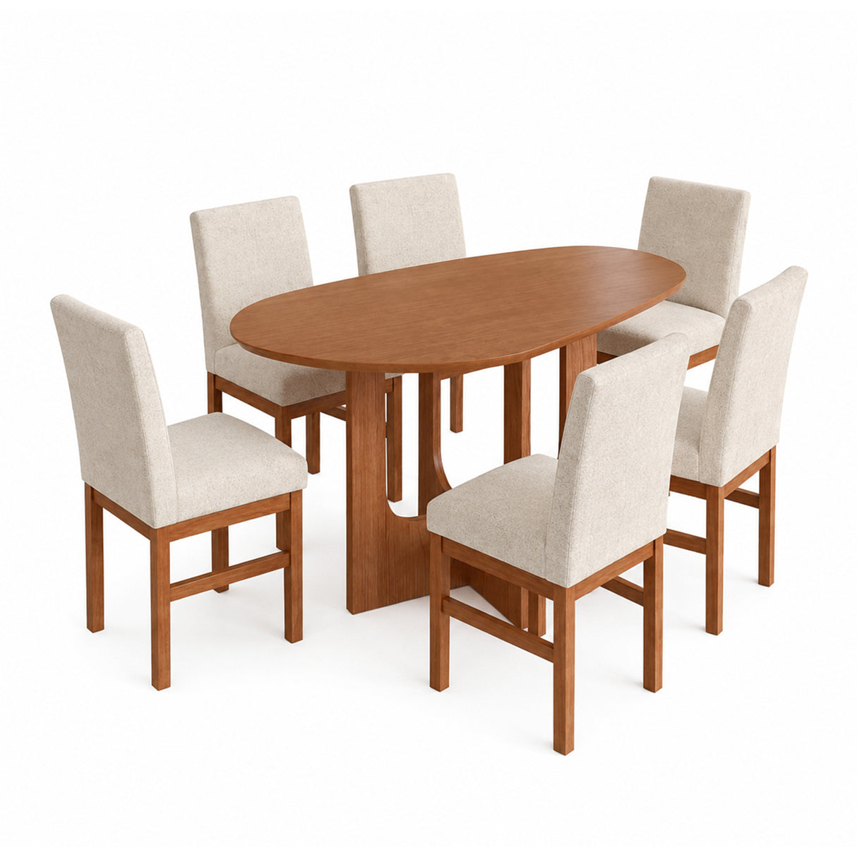 Comedor Providencia Cafe y Beige 100x78cm Ovalado De Seis Puestos con Seis Sillas