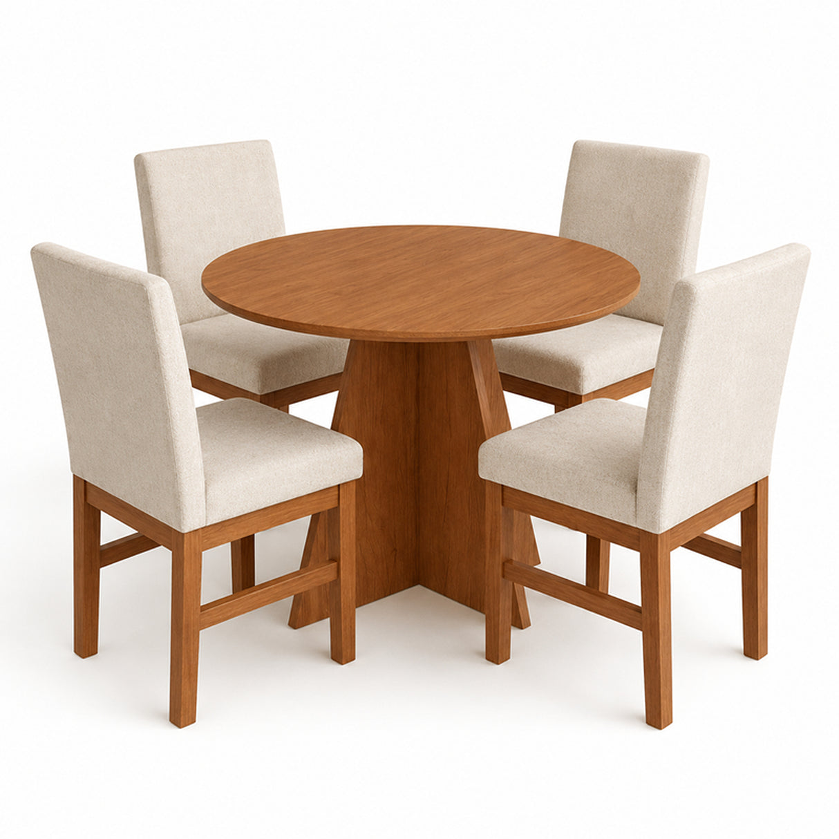 Comedor Palawan Cafe y Beige 90x78cm Circular De Cuatro Puestos con Cuatro Sillas