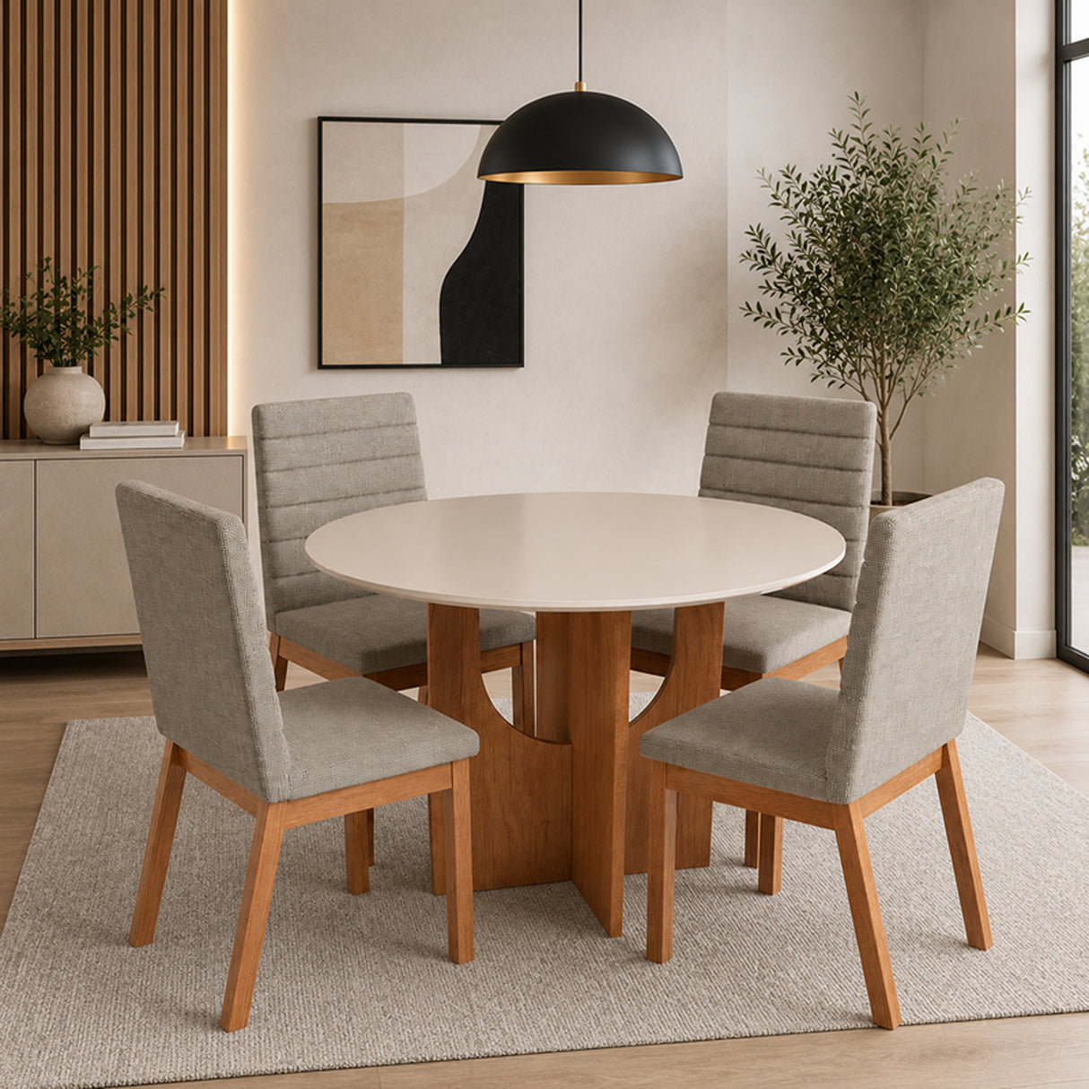 Comedor Taboga Cafe y Gris 110x78cm Circular De Cuatro Puestos con Cuatro Sillas
