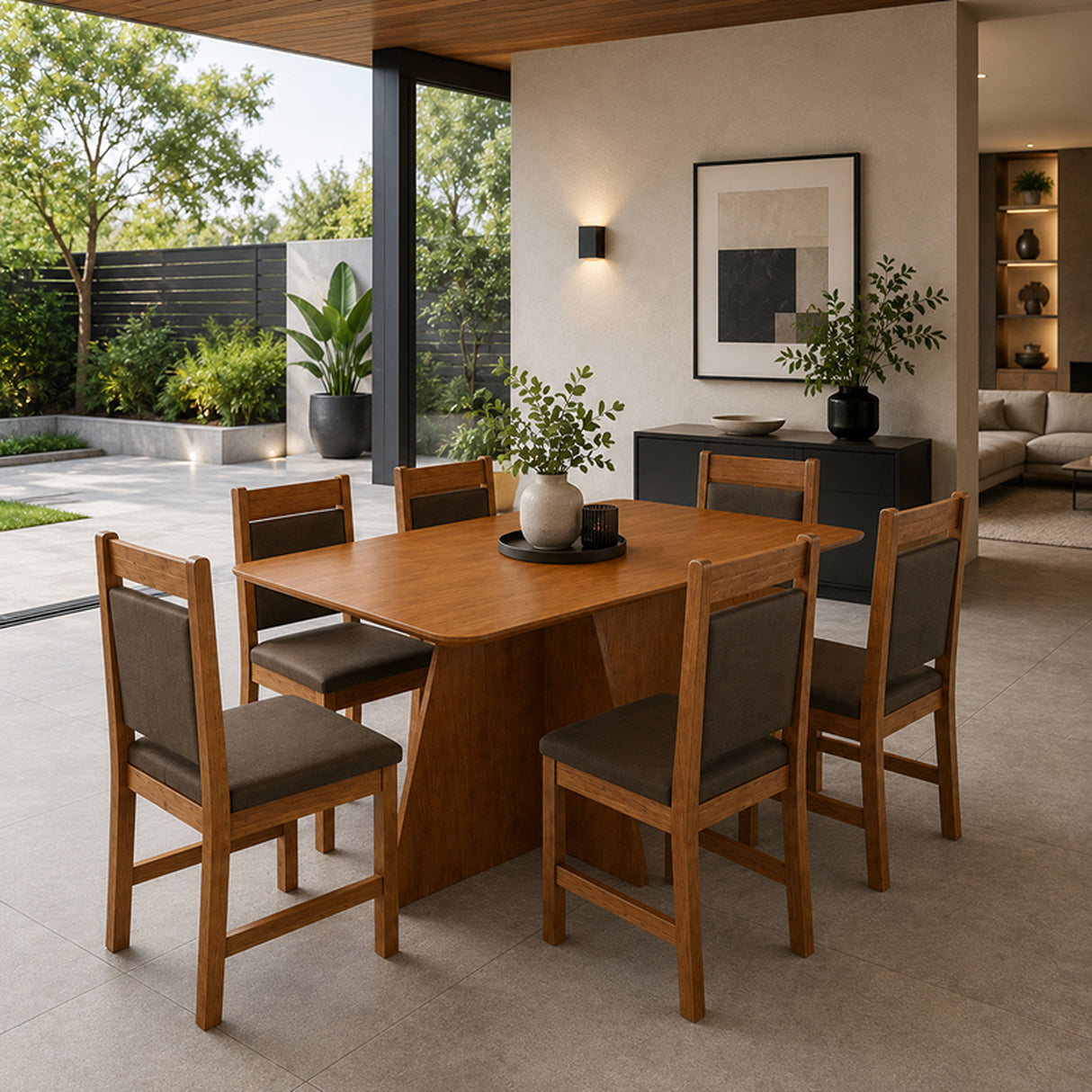 Comedor Martinica Cafe y Cafe Oscuro 120x78cm Rectangular De Seis Puestos con Seis Sillas