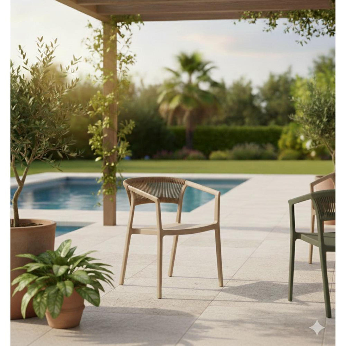 Silla para Exteriores Bali Taupe 53x75.5cm Apilable con Apoya Brazos y con Espaldar