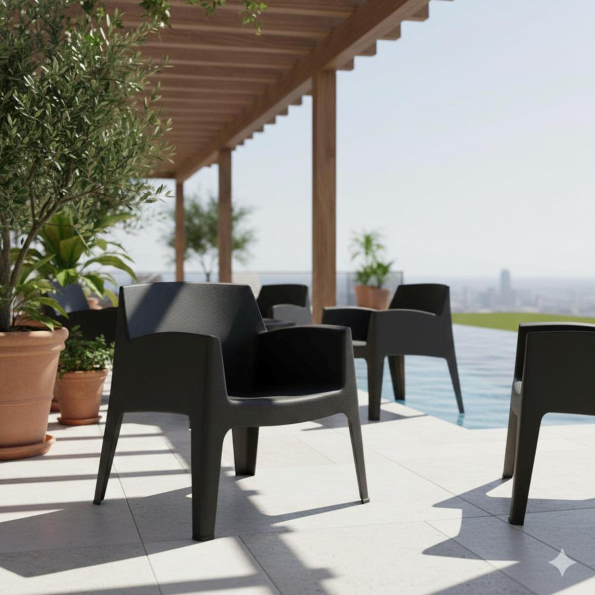 Silla para Exteriores Coron Negro 62.5x73cm con Apoya Brazos y con Espaldar