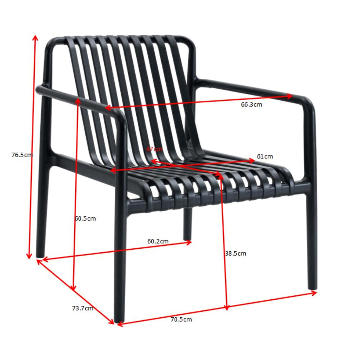 Silla para Exteriores Parma Negro 66.5x76cm Apilable con Apoya Brazos y con Espaldar