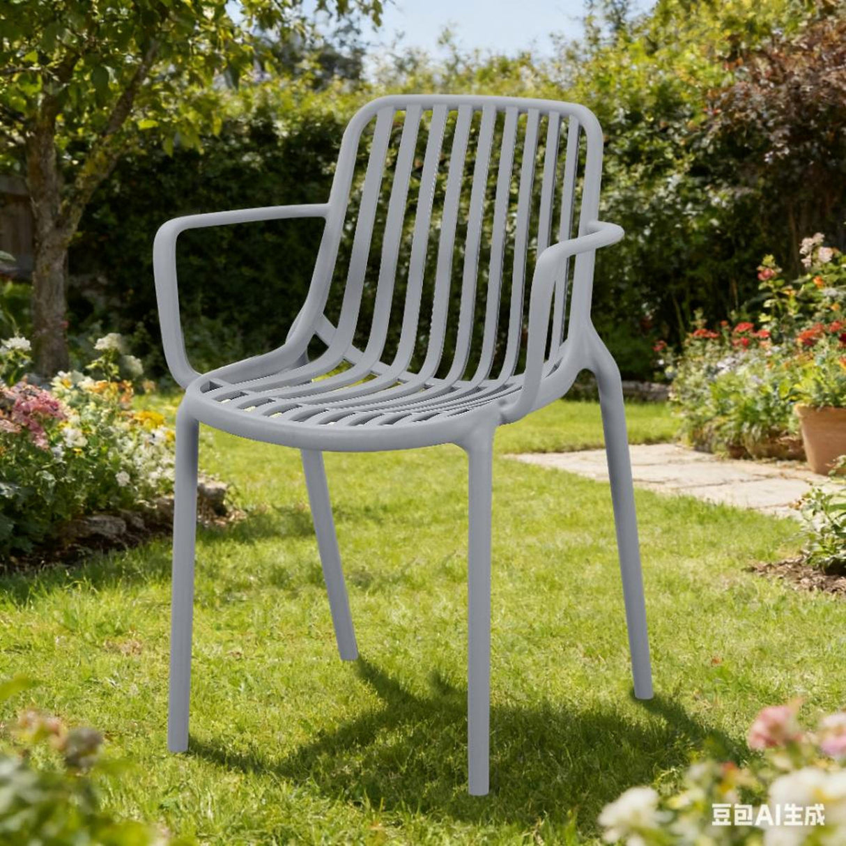 Silla para Exteriores Parma Gris 57x80cm Apilable con Apoya Brazos y con Espaldar