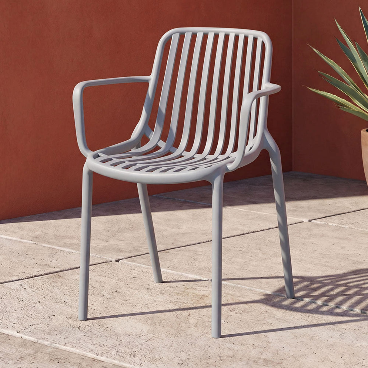 Silla para Exteriores Parma Gris 57x80cm Apilable con Apoya Brazos y con Espaldar