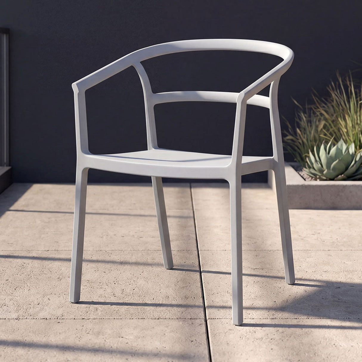 Silla para Exteriores Porto Gris 56x75.5cm Apilable con Apoya Brazos y con Espaldar