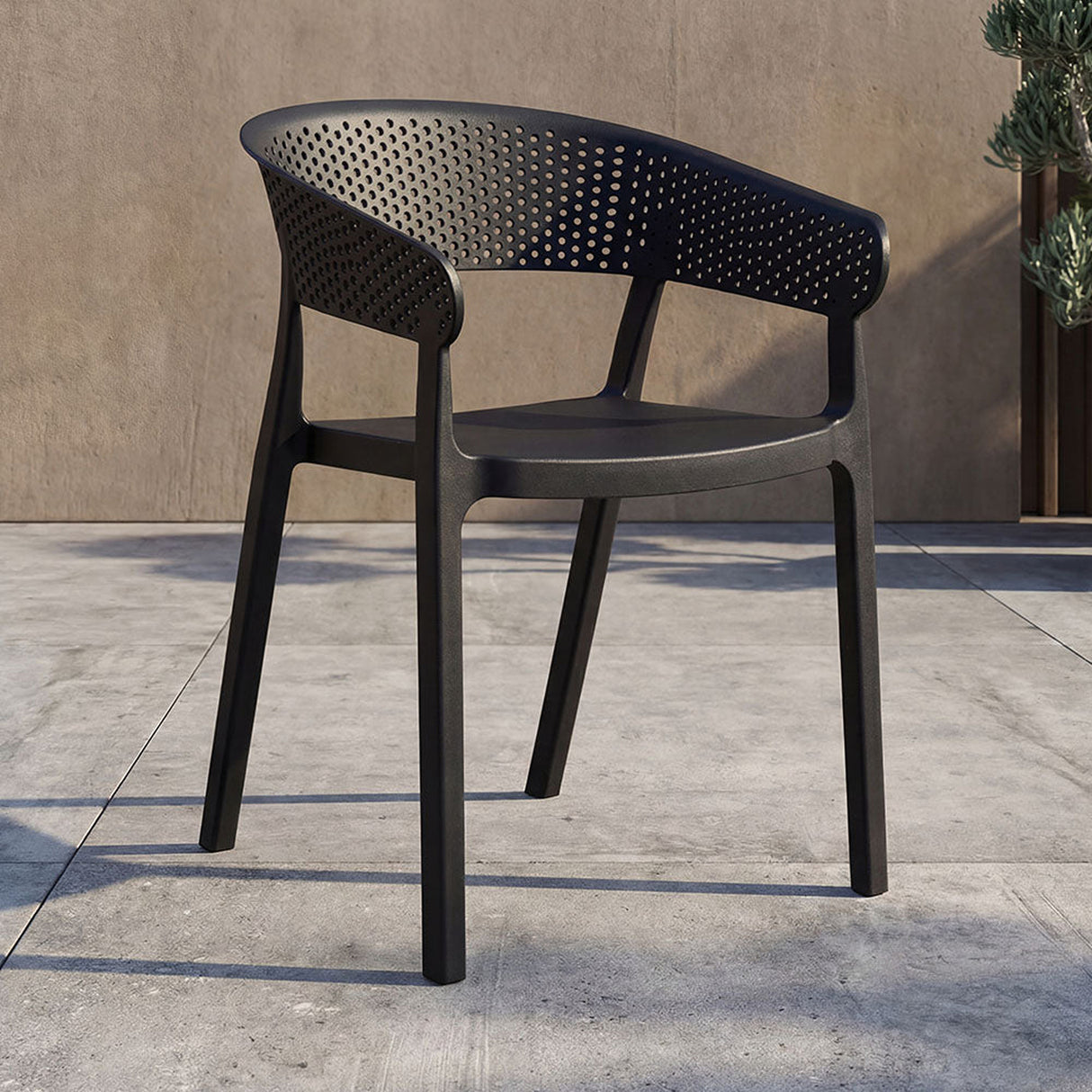Silla para Exteriores Manaos Negro 52x73cm Apilable con Apoya Brazos y con Espaldar