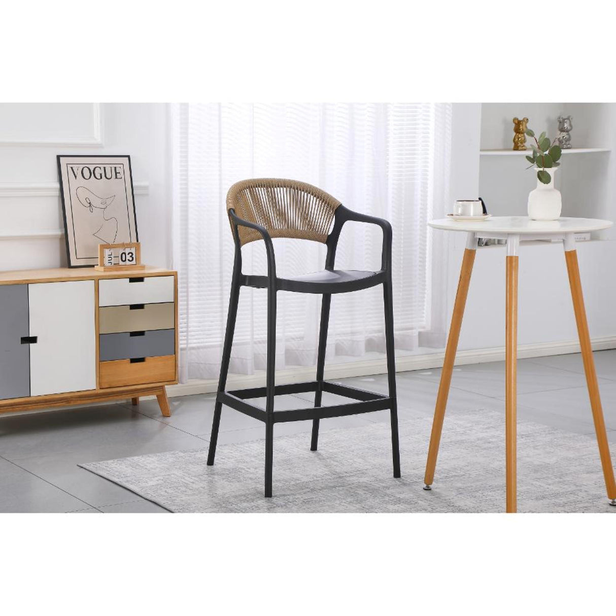 Silla Bar para Exteriores Bali Negro 56x109cm con Apoya Brazos y con Espaldar