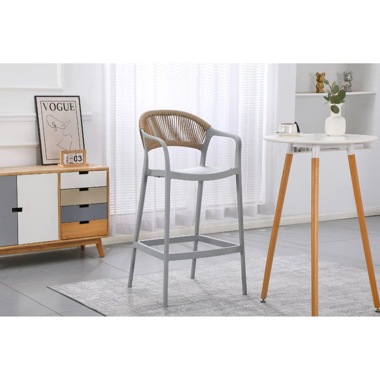 Silla Bar para Exteriores Bali Gris 56x109cm con Apoya Brazos y con Espaldar