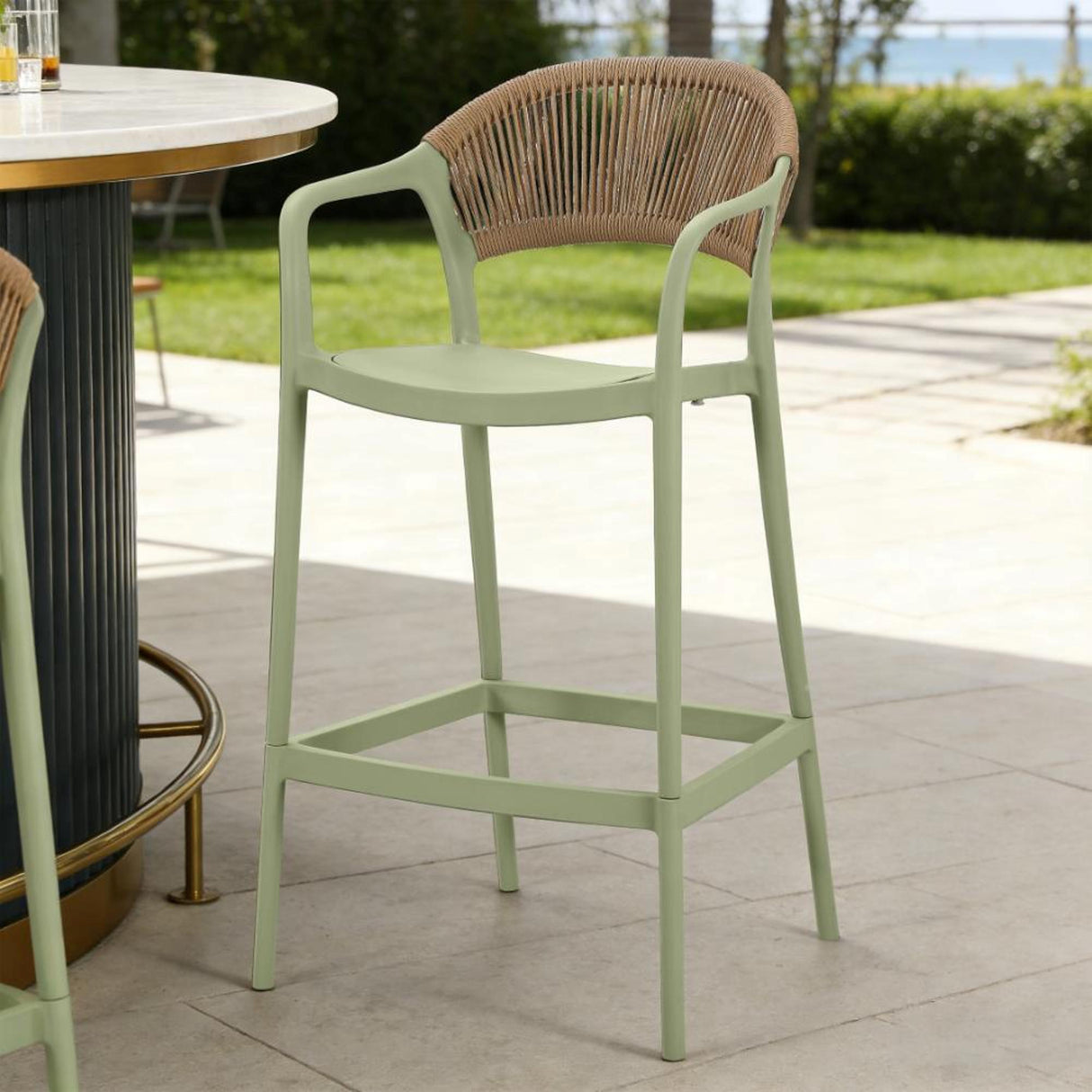 Silla Bar para Exteriores Bali Verde 56x109cm con Apoya Brazos y con Espaldar