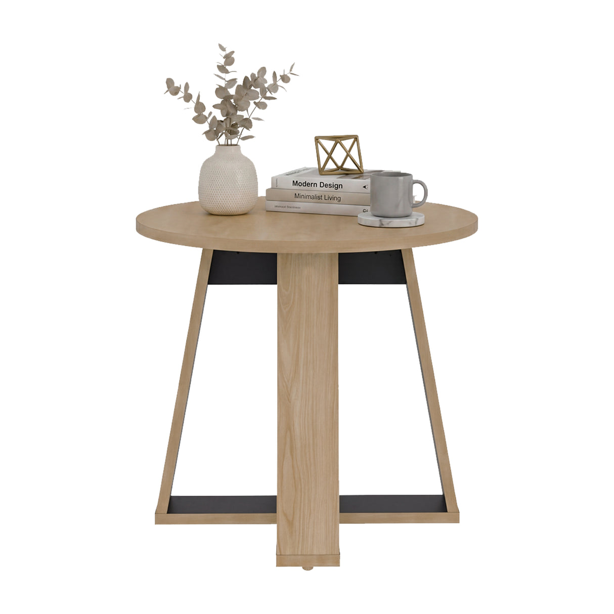 Mesa Auxiliar Dallas Fresno Europeo y Wengue 47.9x42.5cm Circular con Patas