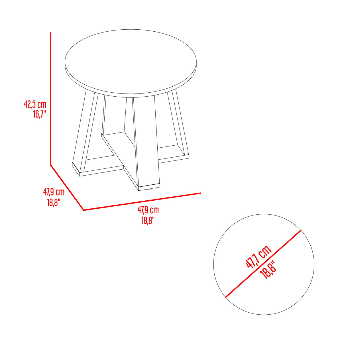 Mesa Auxiliar Dallas Fresno Europeo y Wengue 47.9x42.5cm Circular con Patas