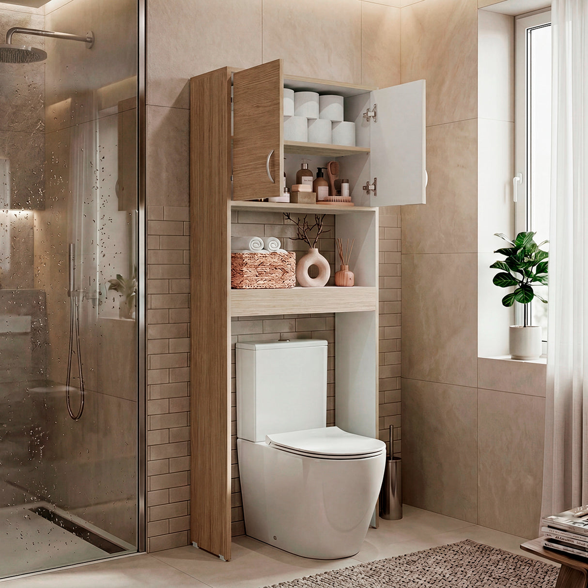 Ahorrador de Espacio para Baño Bath Cartagena y Blanco 63.1x160cm con Dos Entrepaños