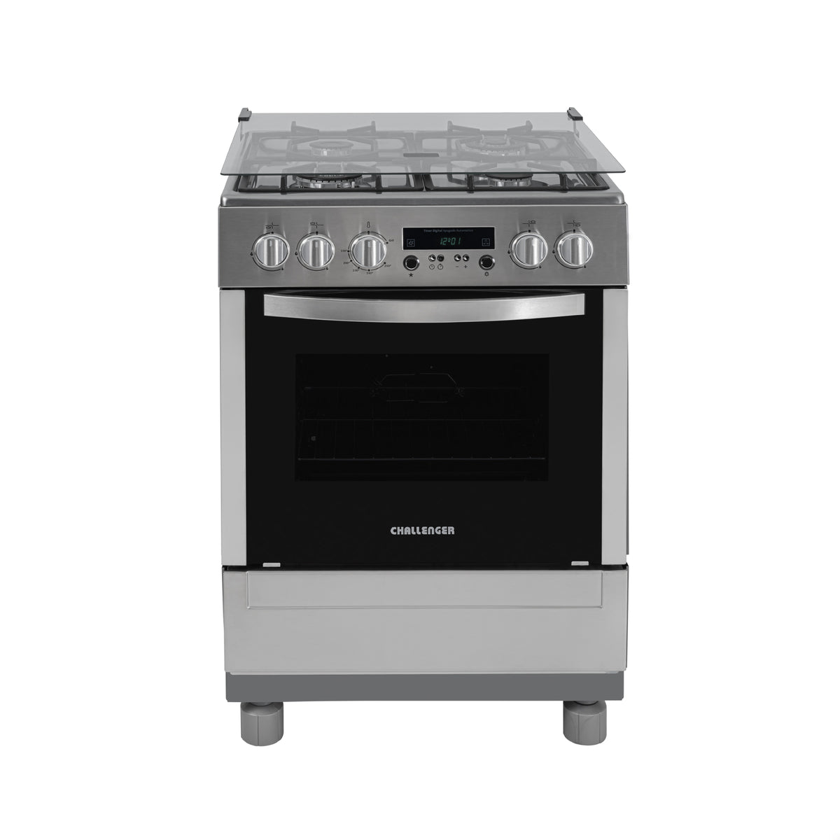 Estufa Challenger Kitchen Gourmet Gris 60x93cm para Gas Natural con Cuatro Quemadores y Un Horno Rosticero Grill