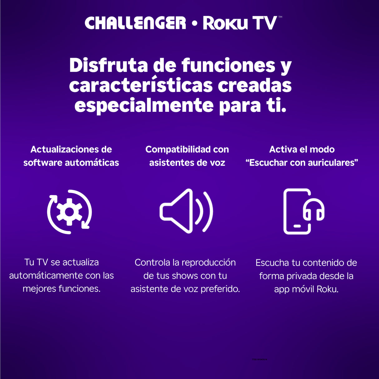 Televisor Smart Challenger Roku Negro 71.8x43.1cm de 32" Pulgadas HD con Wifi Integrado y con Bluetooth