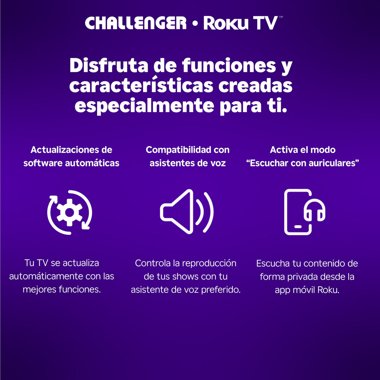 Televisor Smart Challenger Roku Negro 6.5x64.7cm de 50" Pulgadas 4K con Wifi Integrado y con Bluetooth
