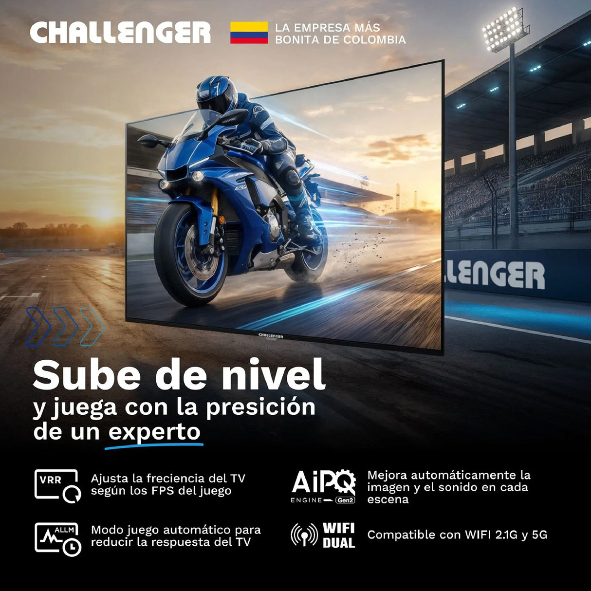 Televisor Smart Challenger Google Tv Negro 122.6x71.2cm de 55" Pulgadas 4K con Wifi Integrado y con Bluetooth