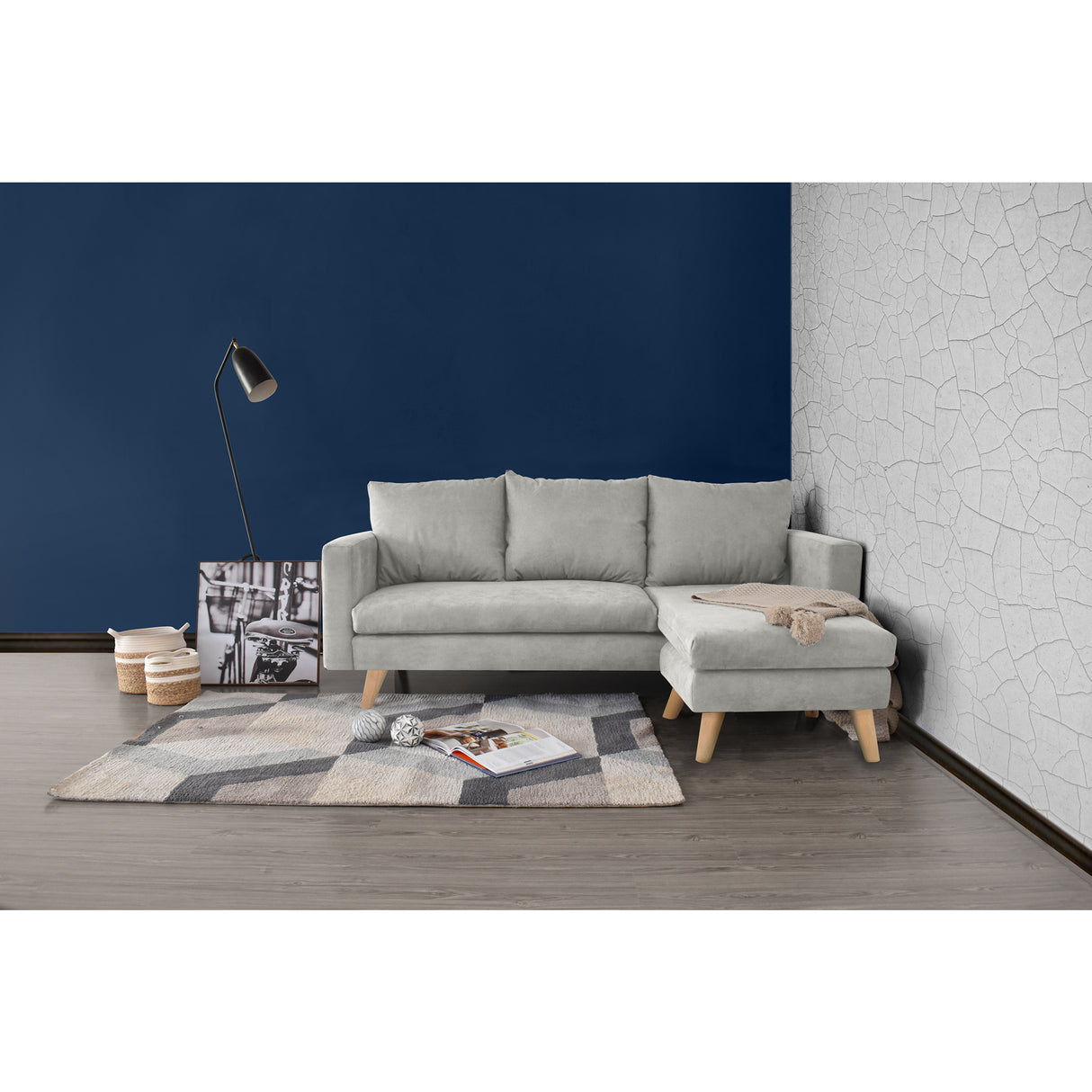 Sofá Barbados Plata Dorsey y Matiz Natural 190x85cm de Tres Puestos sin Apoya Brazos