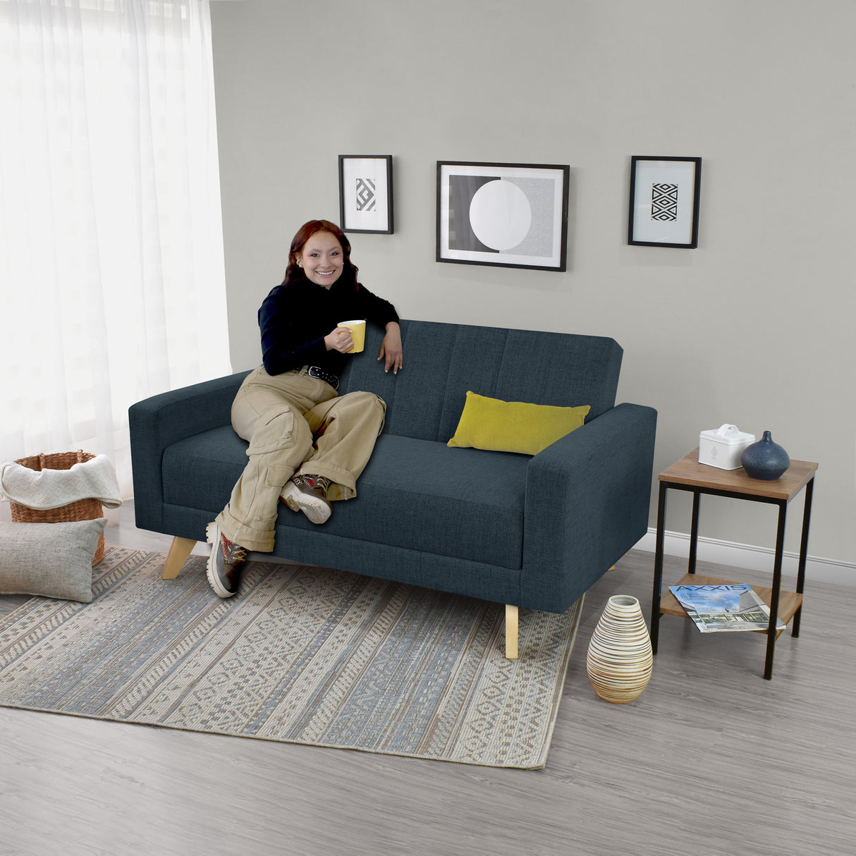 Sofá Baru Plomo Eureka y Matiz Natural 150x82cm de Dos Puestos sin Apoya Brazos