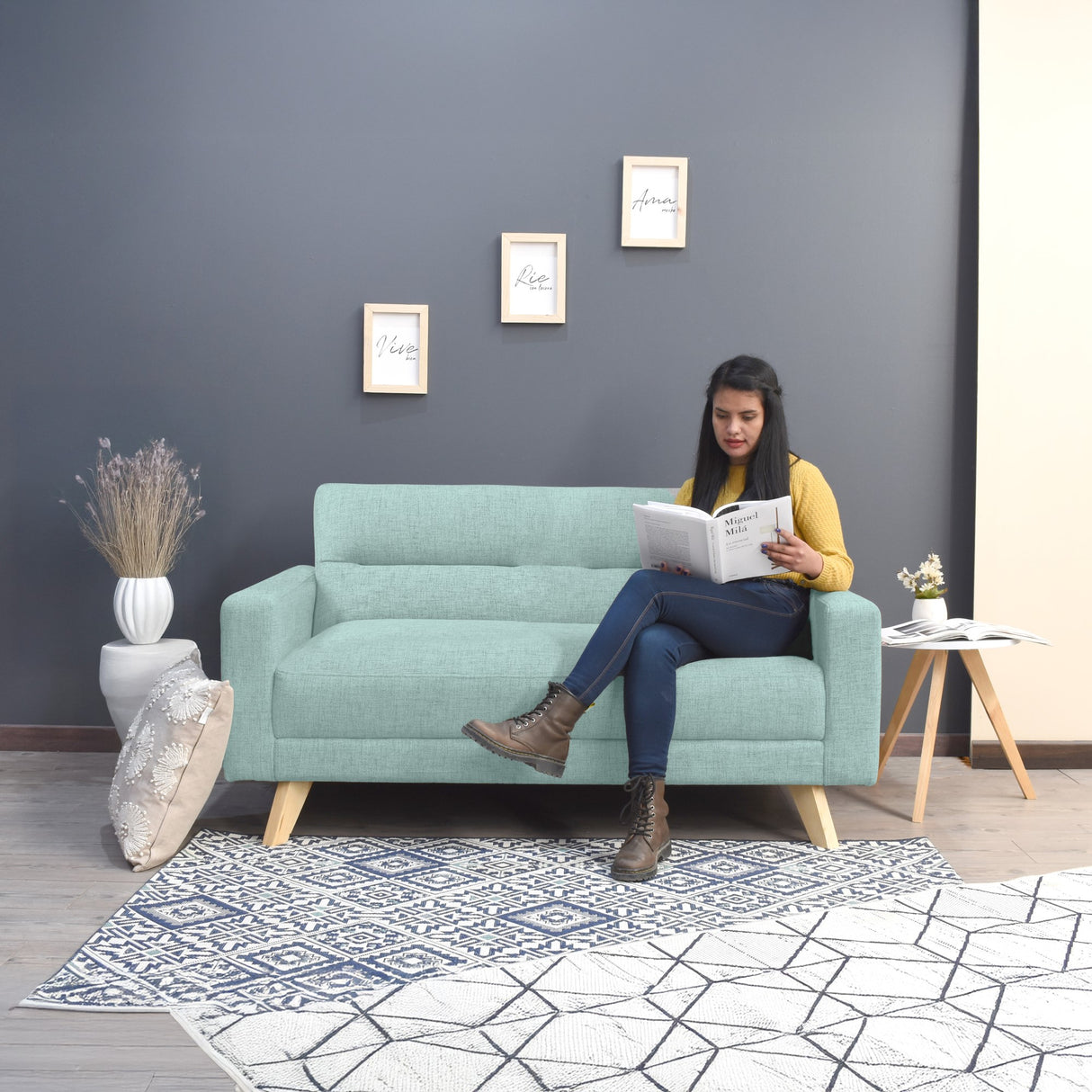 Sofá Barza Aqua Dicosta y Matiz Natural 150x82cm de Dos Puestos con Apoya Brazos