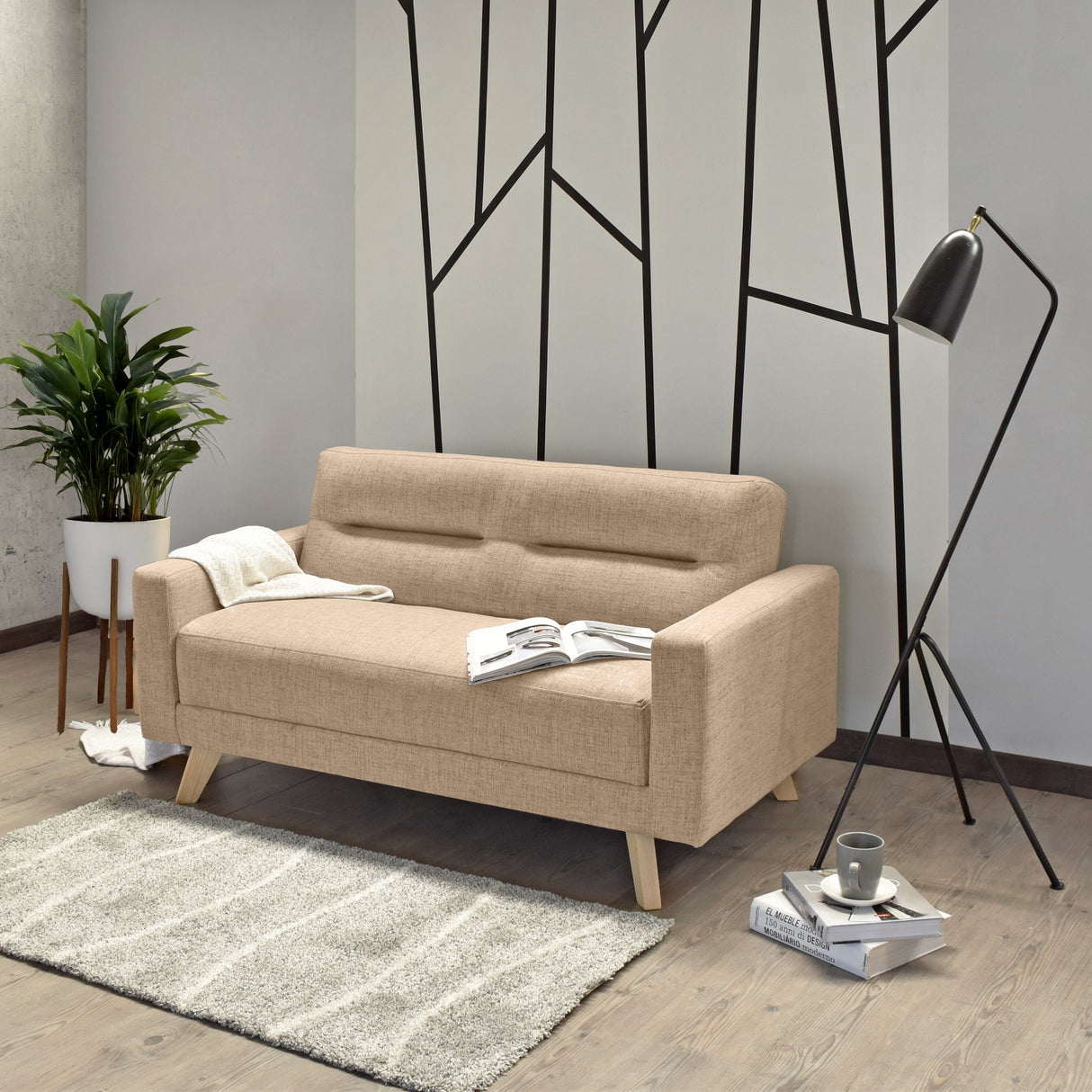 Sofá Barza Beige Dicosta y Matiz Natural 150x82cm de Dos Puestos con Apoya Brazos