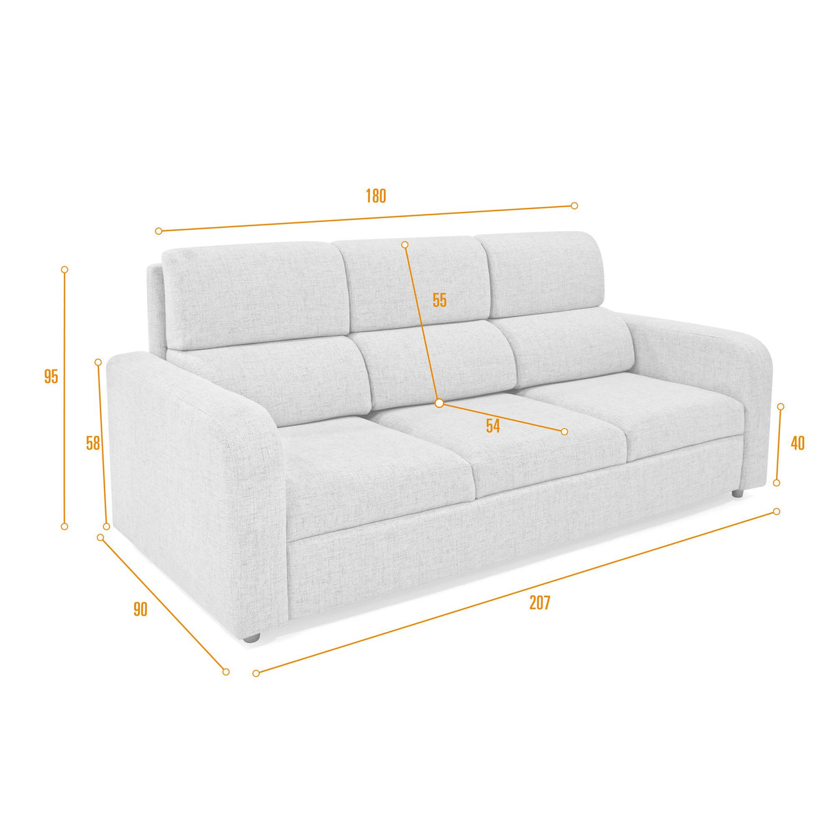 Sofá Bethel Plomo Eureka y Madera Cromo 207x95cm de Tres Puestos con Apoya Brazos