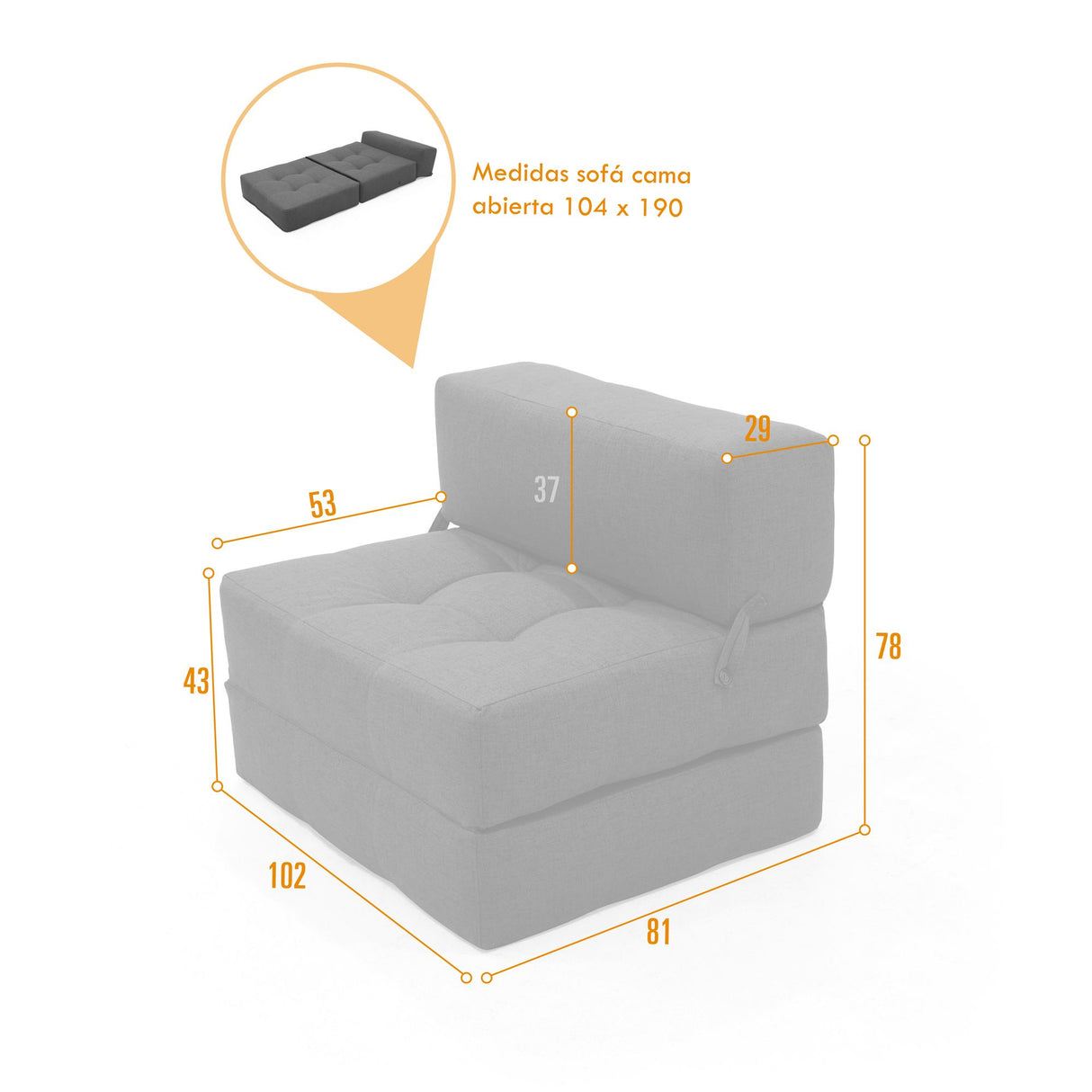 Sofá Cama Bosnia Plata Denver 102x78cm de Un Puesto sin Apoya Brazos