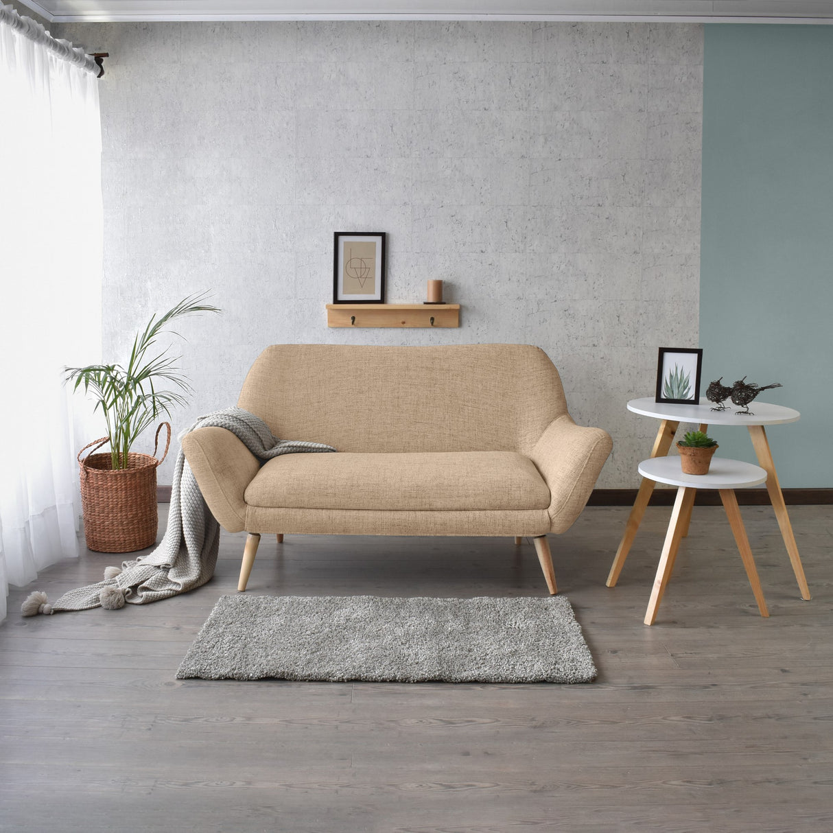 Sofá Cannes Beige Dicosta y Matiz Natural 136x85cm de Dos Puestos sin Apoya Brazos