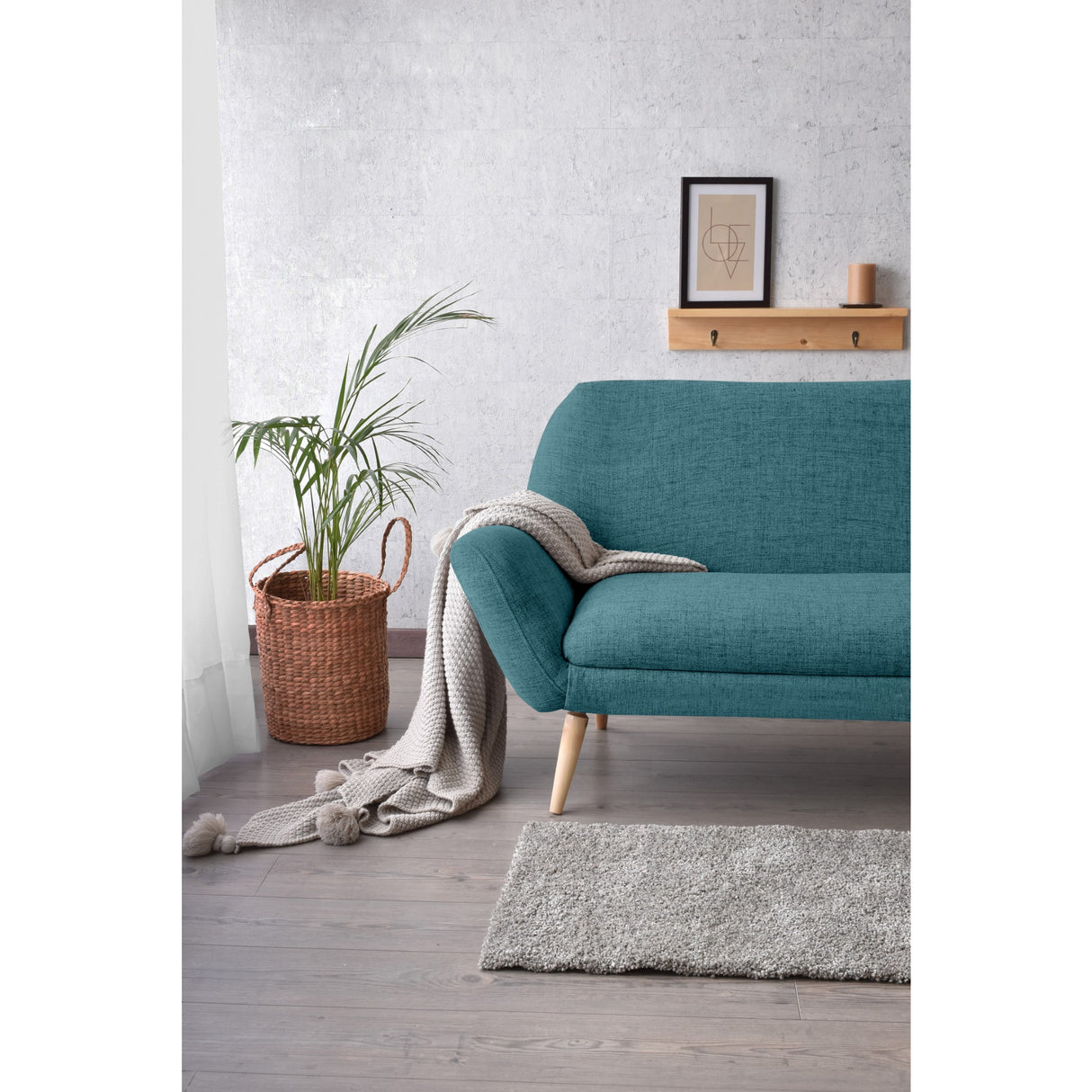 Sofá Cannes Petróleo Eureka y Matiz Natural 136x85cm de Dos Puestos sin Apoya Brazos