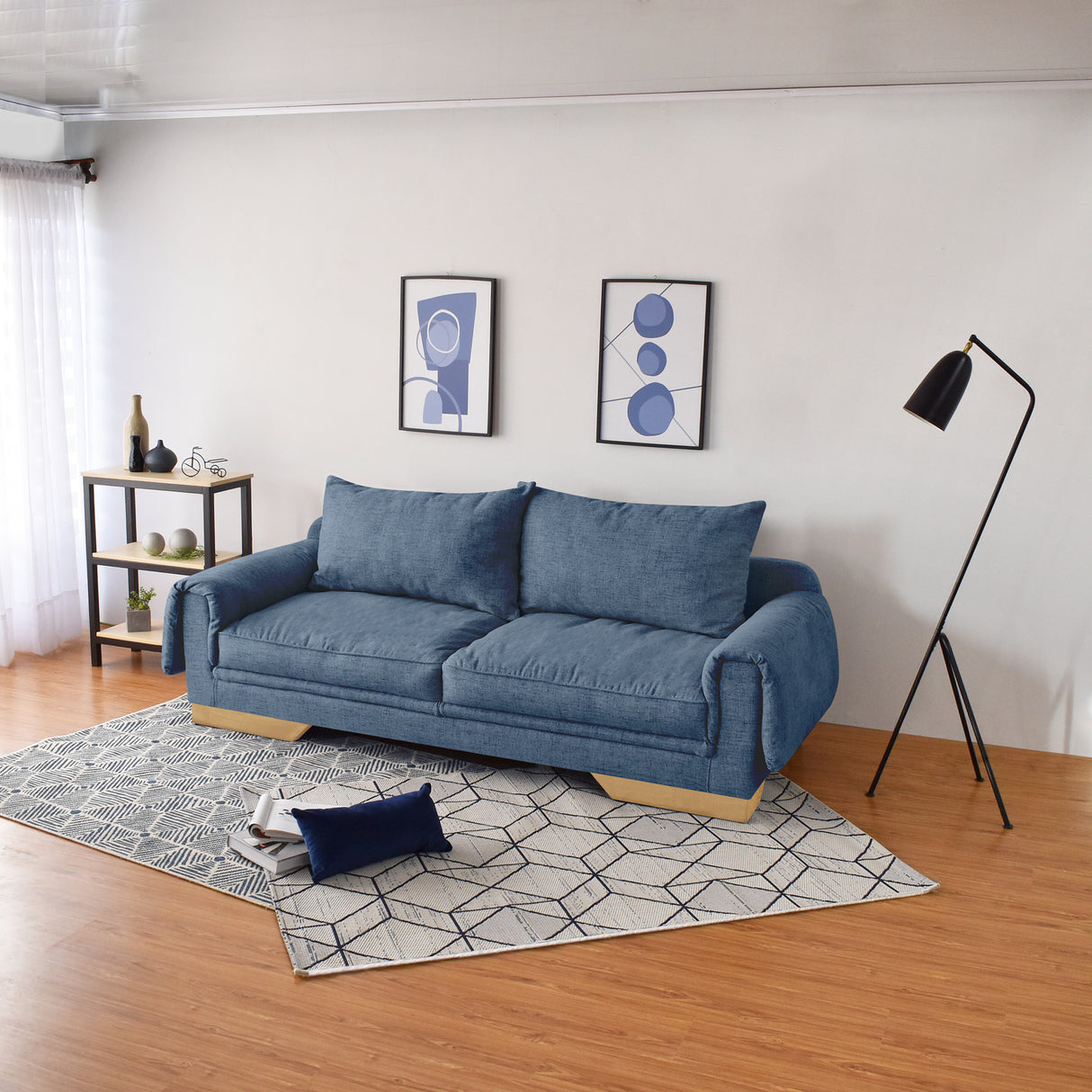 Sofá Daytona Índigo Dicosta y Matiz Natural 218x80cm de Tres Puestos sin Apoya Brazos