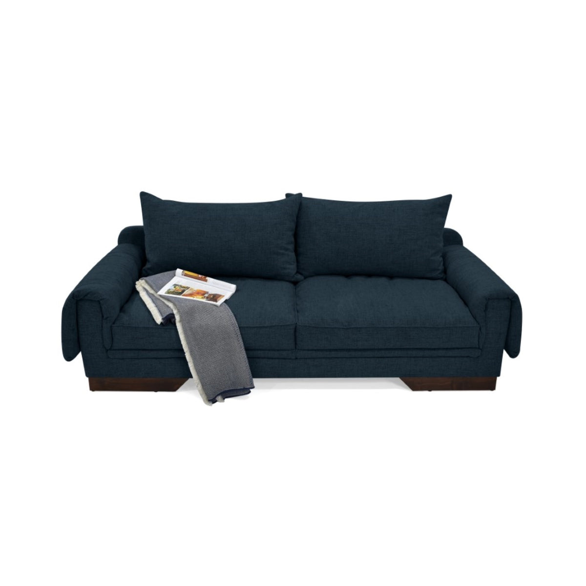 Sofá Daytona Plomo Eureka y Matiz Wengue 218x80cm de Tres Puestos con Apoya Brazos