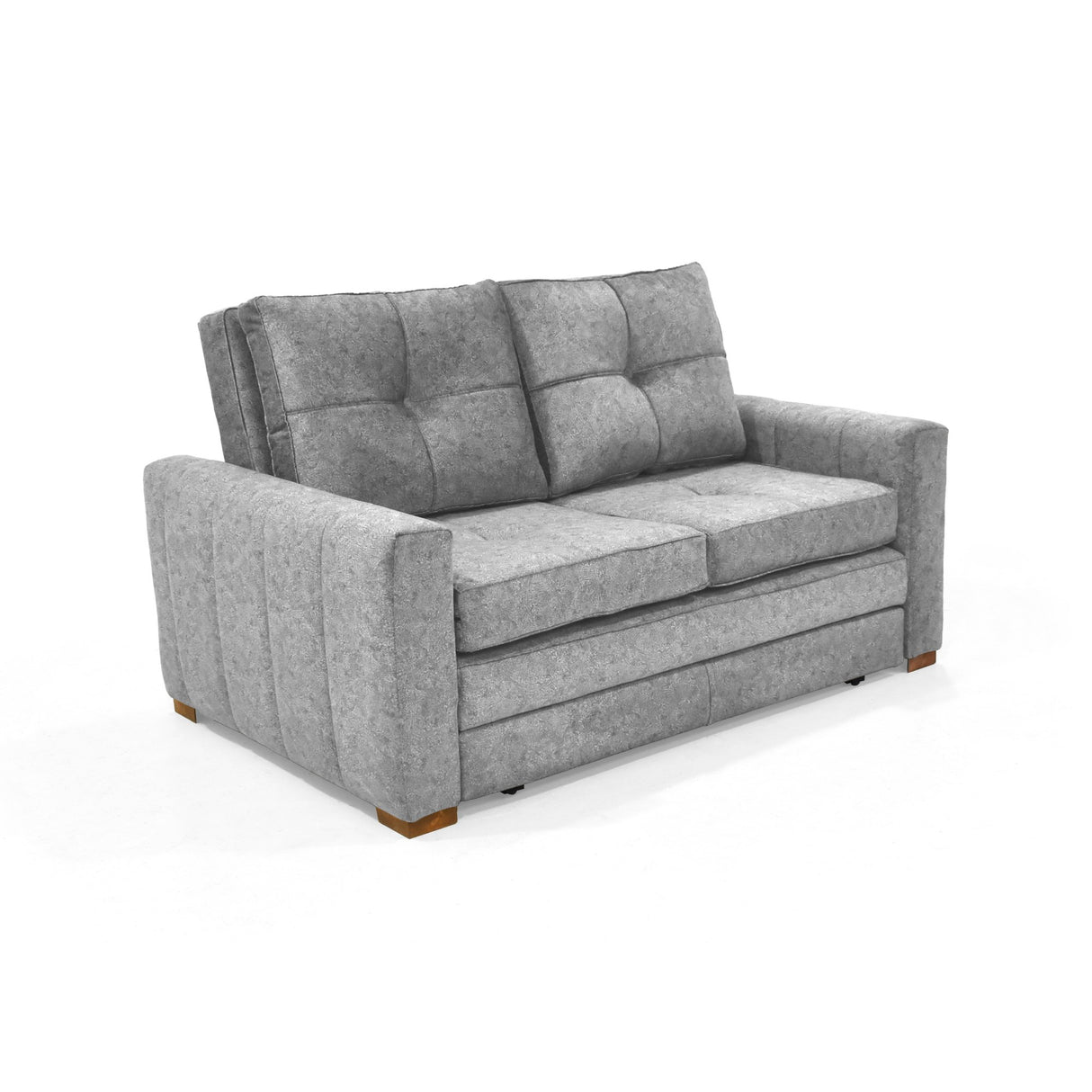 Sofá Cama Doha Gris Sky y Matiz Caoba 150x87cm de Dos Puestos con Apoya Brazos