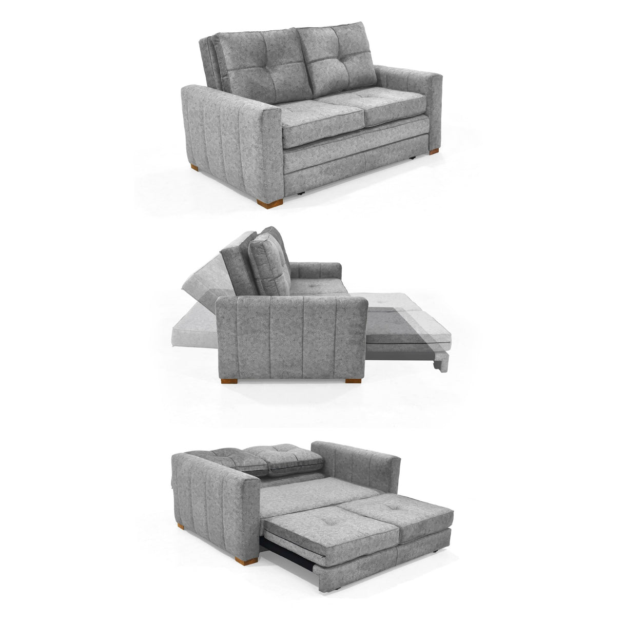 Sofá Cama Doha Gris Sky y Matiz Caoba 150x87cm de Dos Puestos con Apoya Brazos
