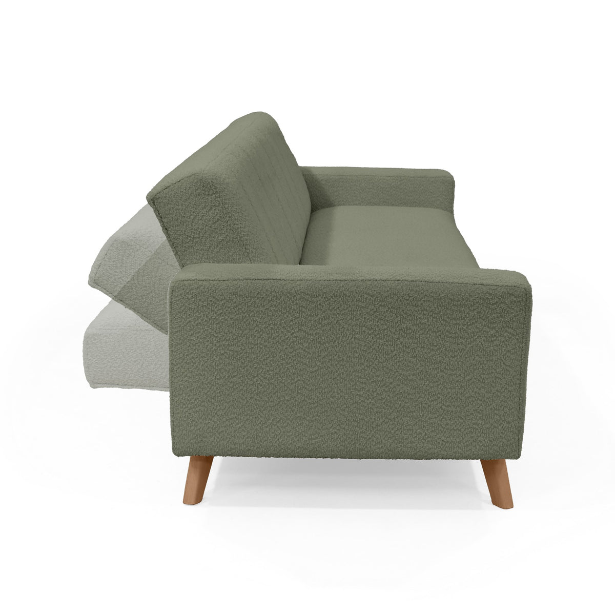 Sofá Cama Dominic Verde Shaggy y Matiz Natural 206x80cm de Tres Puestos Reclinable con Apoya Brazos