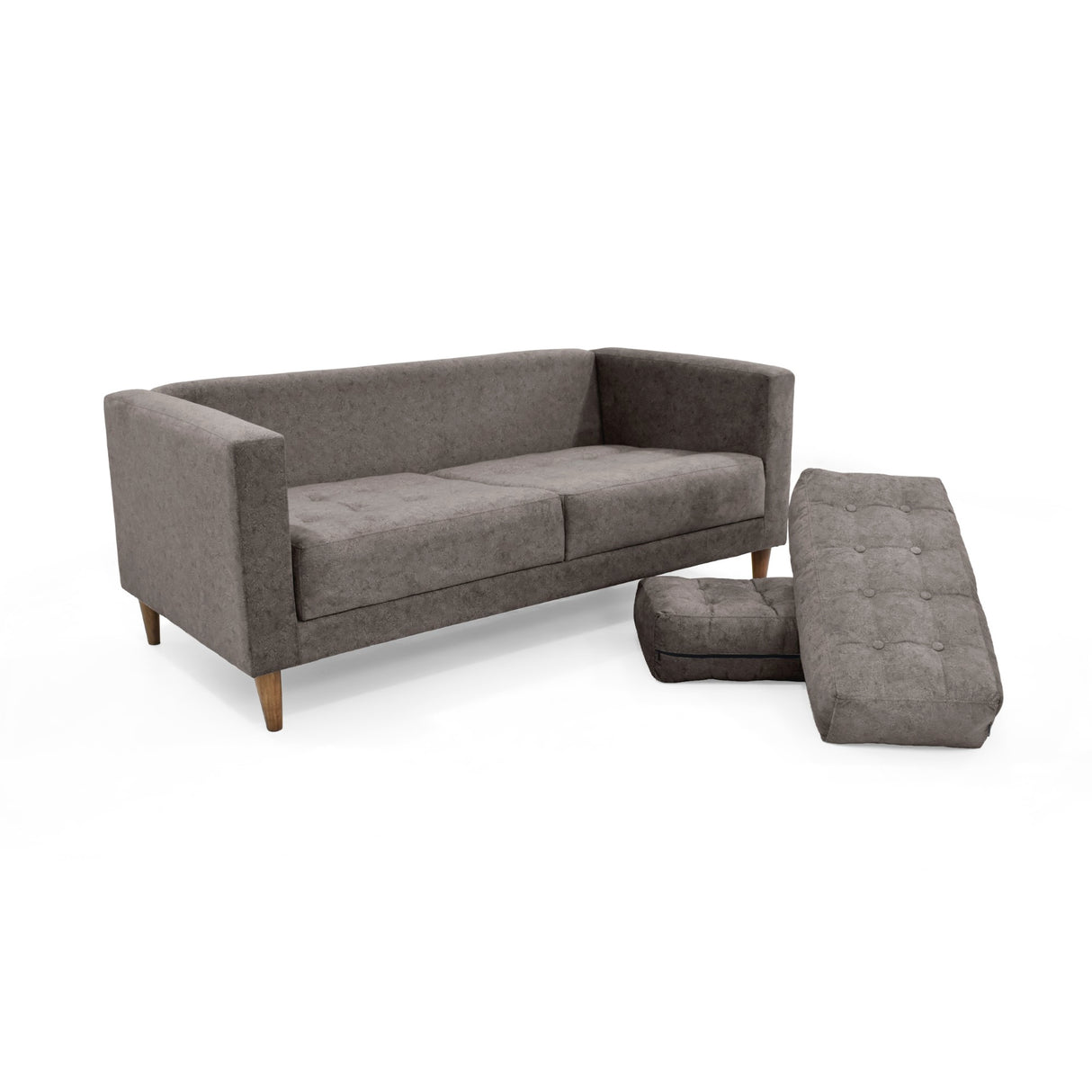 Sofá Donatello Taupe Sky y Matiz Caoba 183x81cm de Tres Puestos sin Apoya Brazos