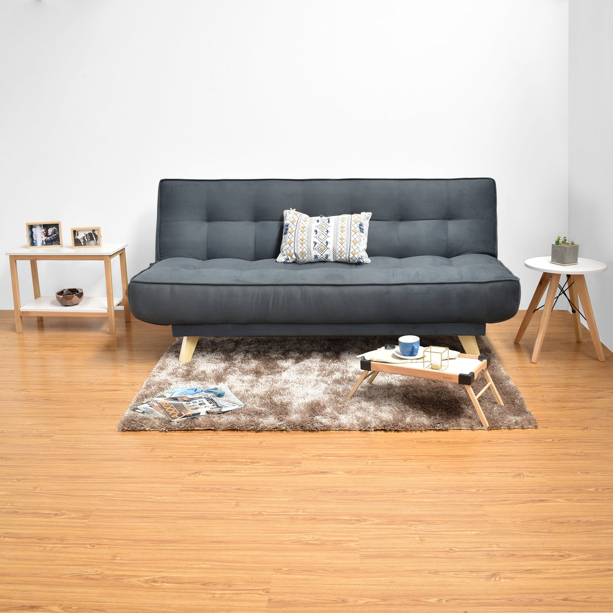 Sofá Cama Gales Gris Denver y Matiz Natural 180x84cm de Tres Puestos Reclinable sin Apoya Brazos