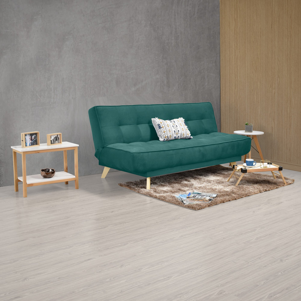 Sofá Cama Gales Petróleo Denver y Matiz Natural 180x84cm de Tres Puestos Reclinable sin Apoya Brazos