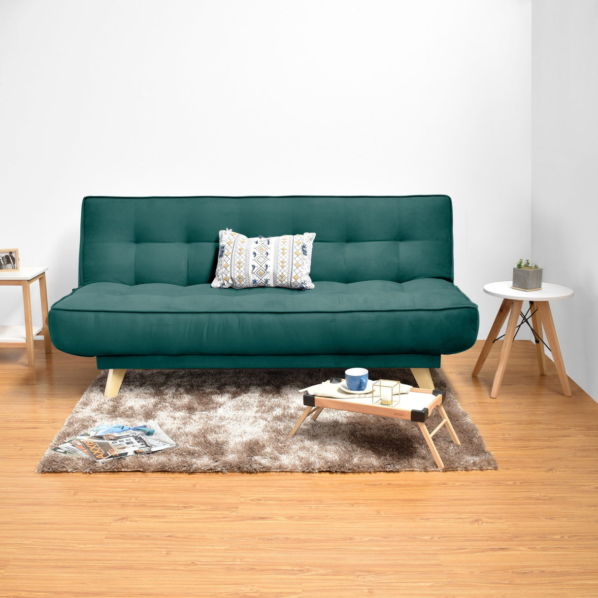 Sofá Cama Gales Petróleo Denver y Matiz Natural 180x84cm de Tres Puestos Reclinable sin Apoya Brazos