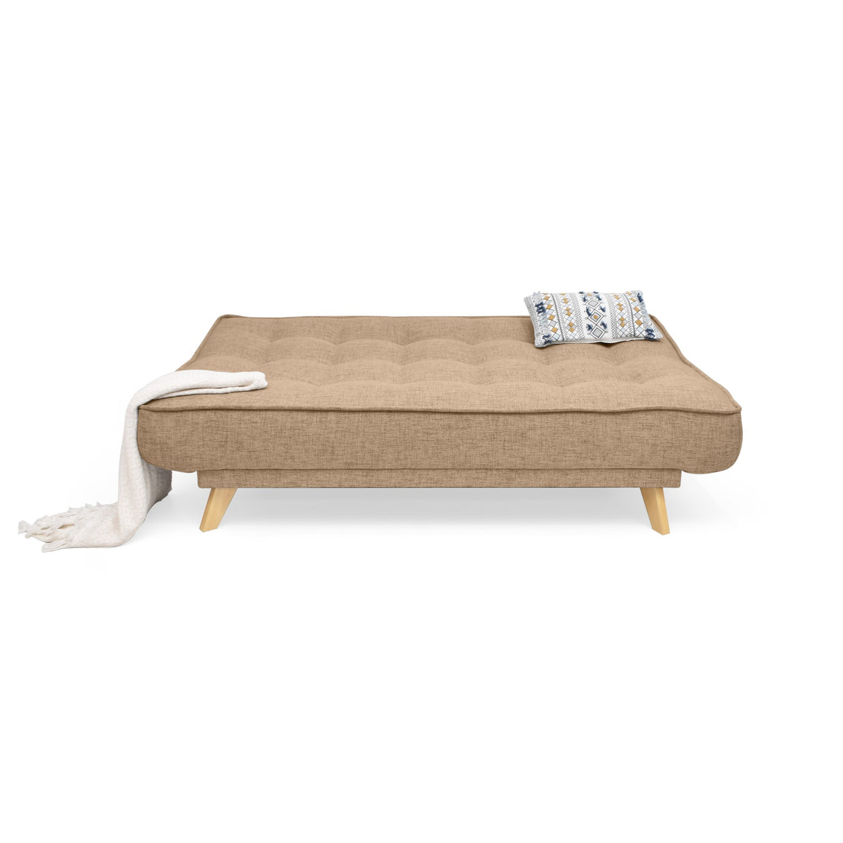 Sofá Cama Gales Beige Dicosta y Matiz Natural 180x84cm de Tres Puestos Reclinable sin Apoya Brazos