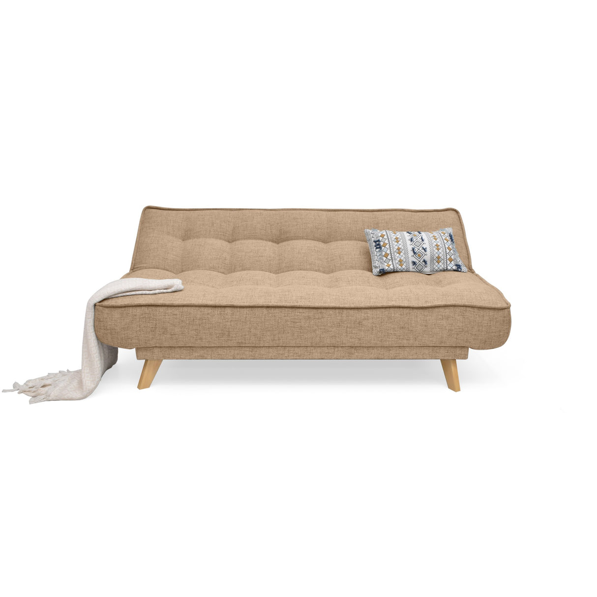 Sofá Cama Gales Beige Dicosta y Matiz Natural 180x84cm de Tres Puestos Reclinable sin Apoya Brazos