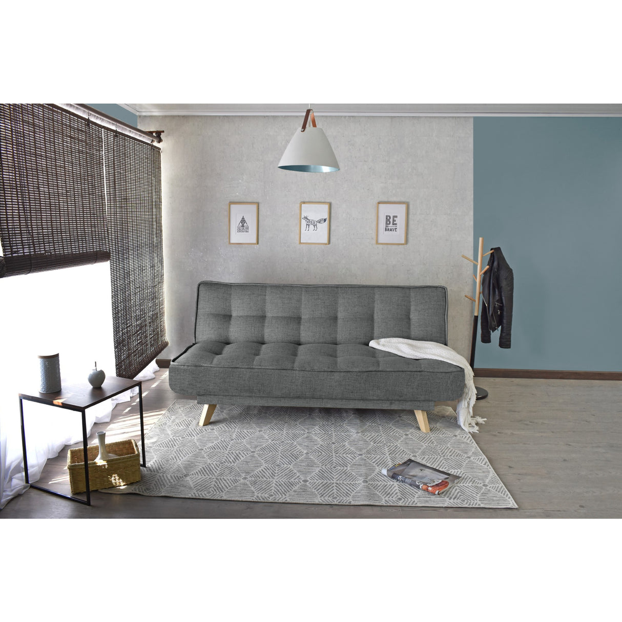 Sofá Cama Gales Gris Dicosta y Matiz Natural 180x84cm de Tres Puestos Reclinable sin Apoya Brazos